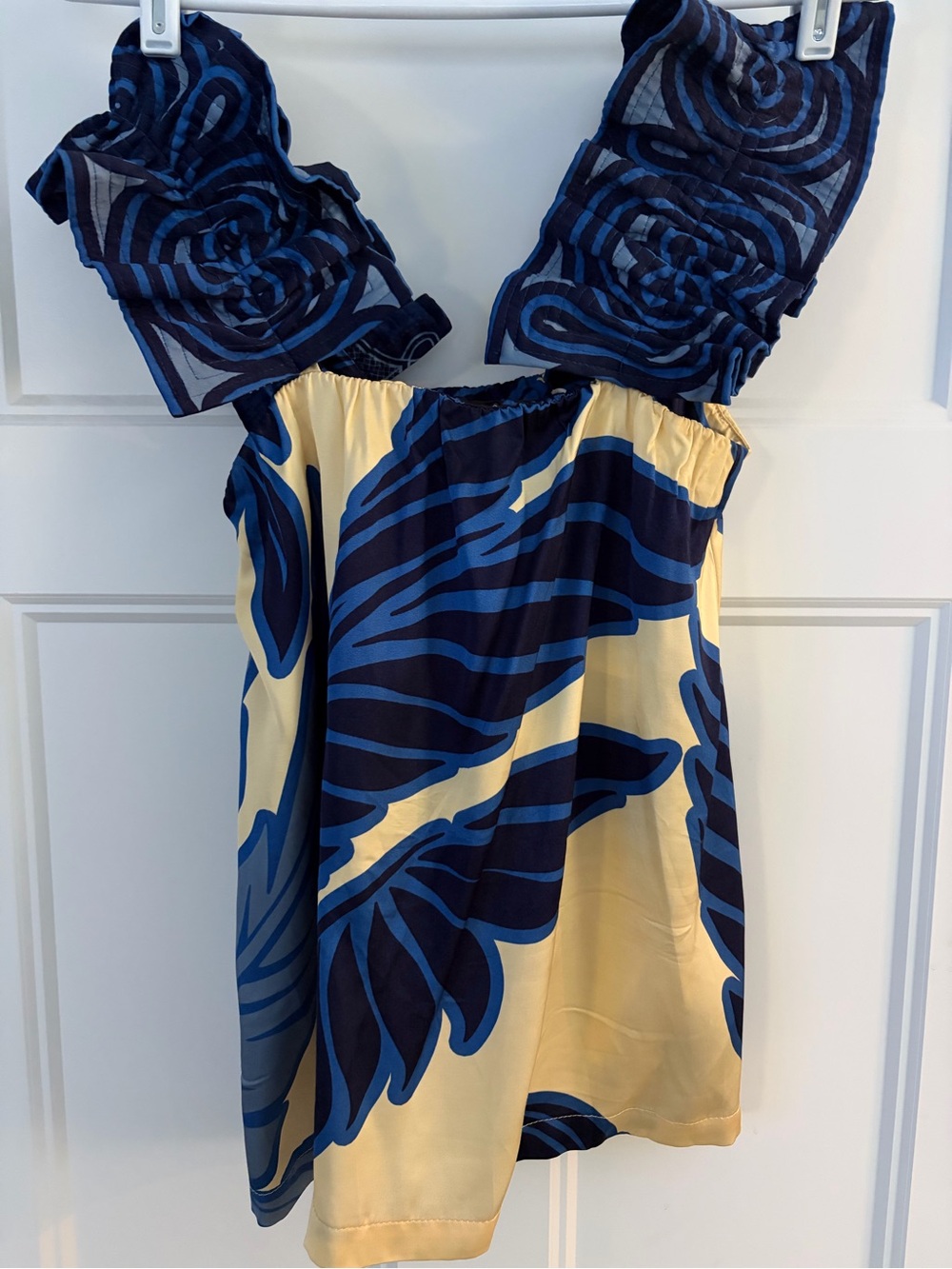 Blue & Cream Floral Off-Shoulder Women's Top